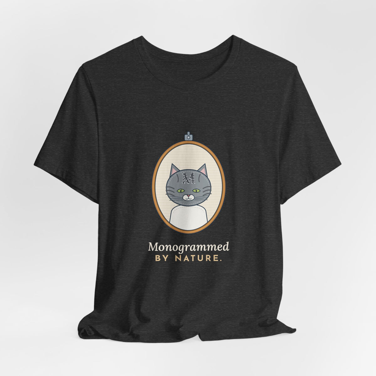 Gray Tabby Cat T-Shirt - Forehead M Initial, Nature's Own Letter Tabby Cat Lover Tee