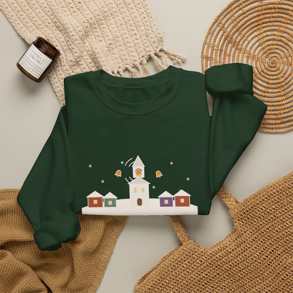 I Heard the Bells on Christmas Day Sweatshirt, Christmas Longfellow Quote Crewneck with Village Bell Tower