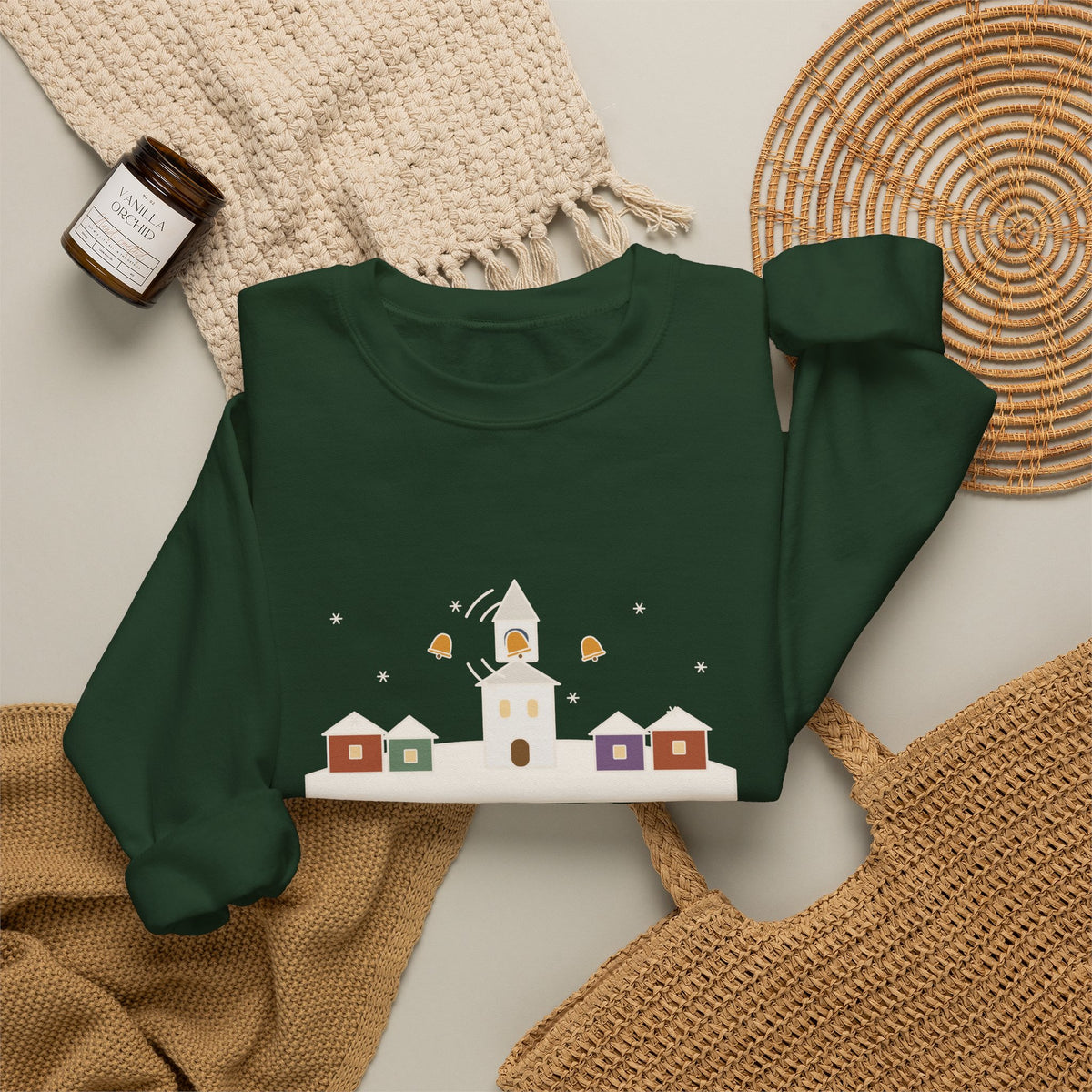 I Heard the Bells on Christmas Day Sweatshirt, Christmas Longfellow Quote Crewneck with Village Bell Tower
