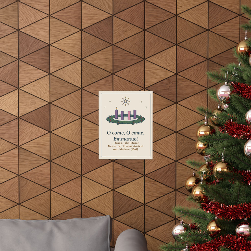Neale Christmas Quote Poster, O Come, O Come, Emmanuel, Advent Wreath Wall Art