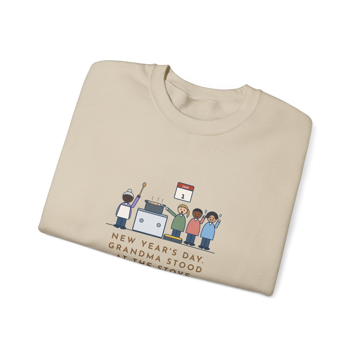 New Year's Day Sweatshirt, Grandma Stood at the Stove Until Everyone Ate a Spoonful of Peas for Luck, Funny Southern Kitchen Crewneck