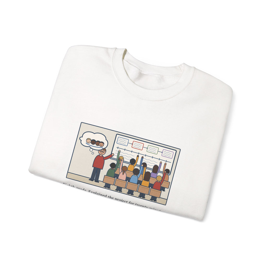 Eighth Grade Teacher Sweatshirt, Explained the Project for Twenty Minutes, First Question Was About Groups, Funny Project Day Crewneck