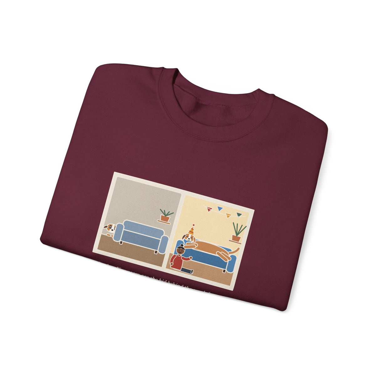 Gotcha Day Sweatshirt, Five Years Ago She Hid Behind the Couch, Now the Couch Is Hers, Funny Then and Now Crewneck