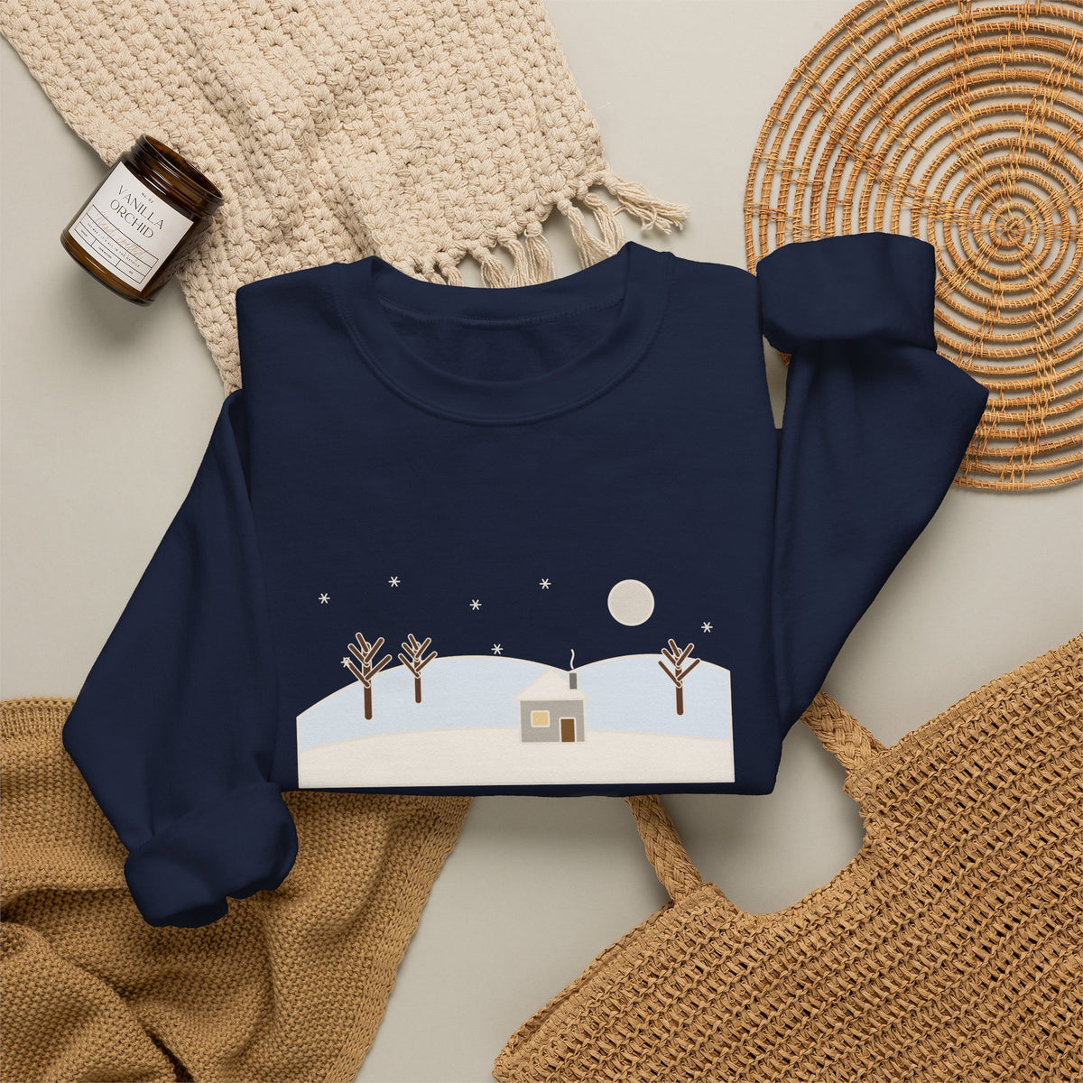 In the Bleak Mid-Winter Sweatshirt, Winter Rossetti Quote Crewneck with Snowy Cottage Hill