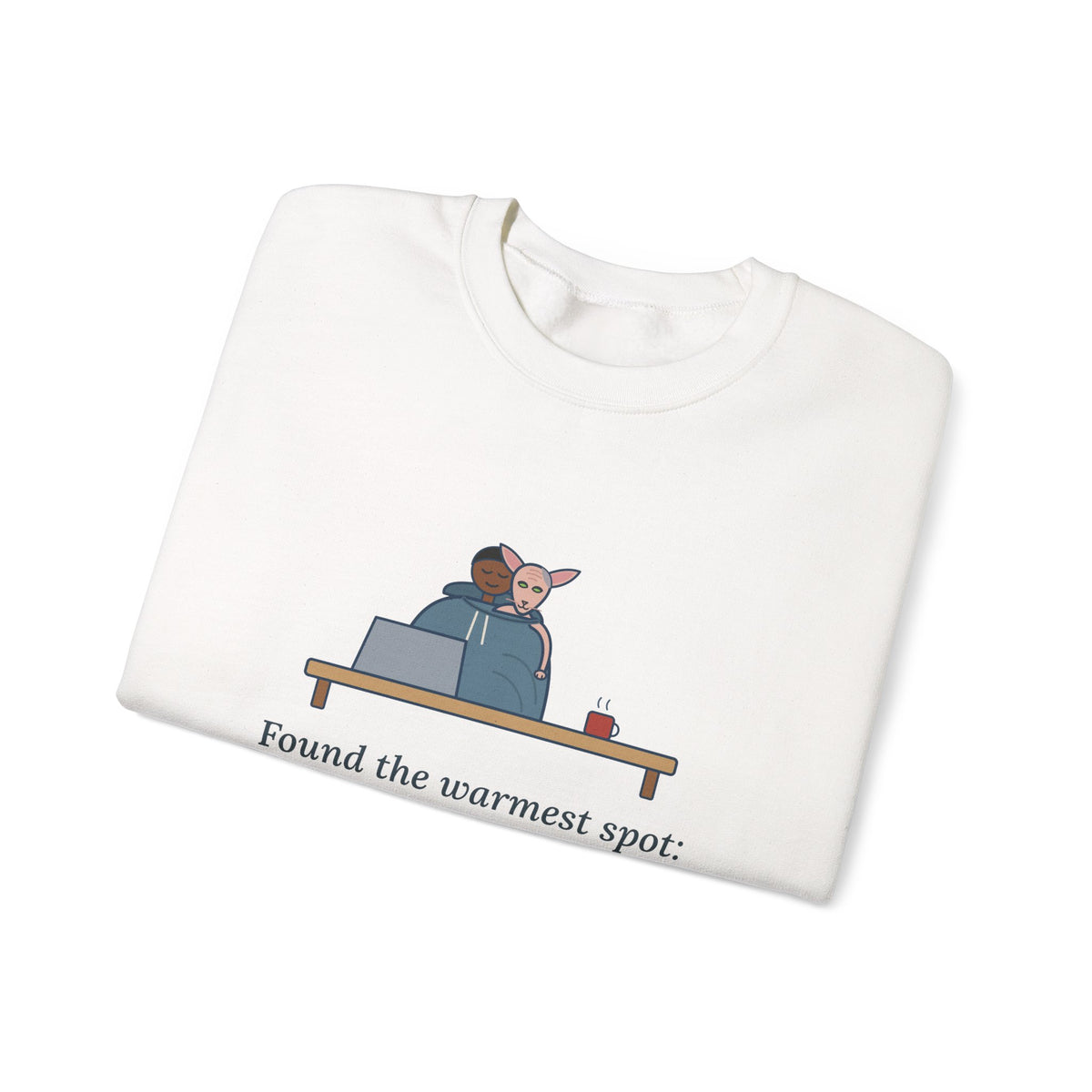 Peterbald Cat Found the Warmest Spot Crewneck Sweatshirt - Funny Hairless Cat Lover Gift