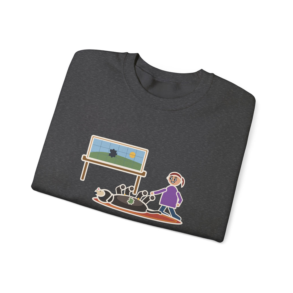 Thousand-Piece Puzzle, Found the Last Piece Under the Dog Sweatshirt, Funny Jigsaw Puzzle Crewneck with Belly-Up Dog