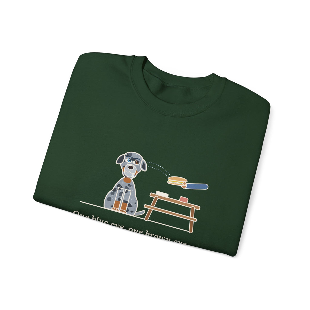 Catahoula Leopard Dog Crewneck Sweatshirt - One Blue Eye, One Brown Eye, Both on My Sandwich