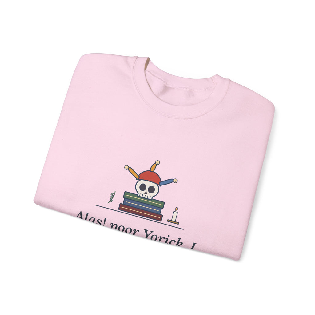 Alas, Poor Yorick Sweatshirt, Gothic Shakespeare Quote Crewneck with Jester Skull