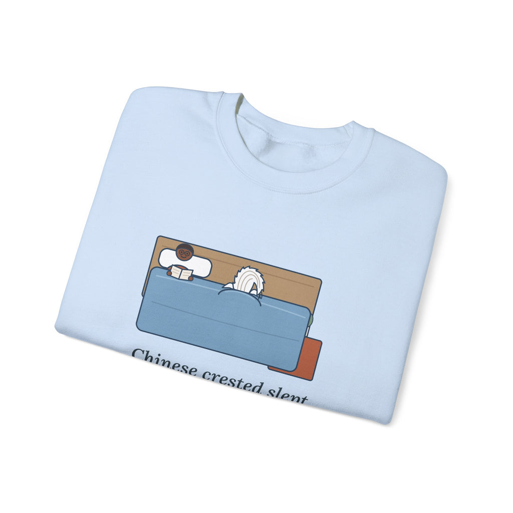 Chinese Crested Crewneck Sweatshirt - Cozy Dog Under the Comforter, Crest Showing