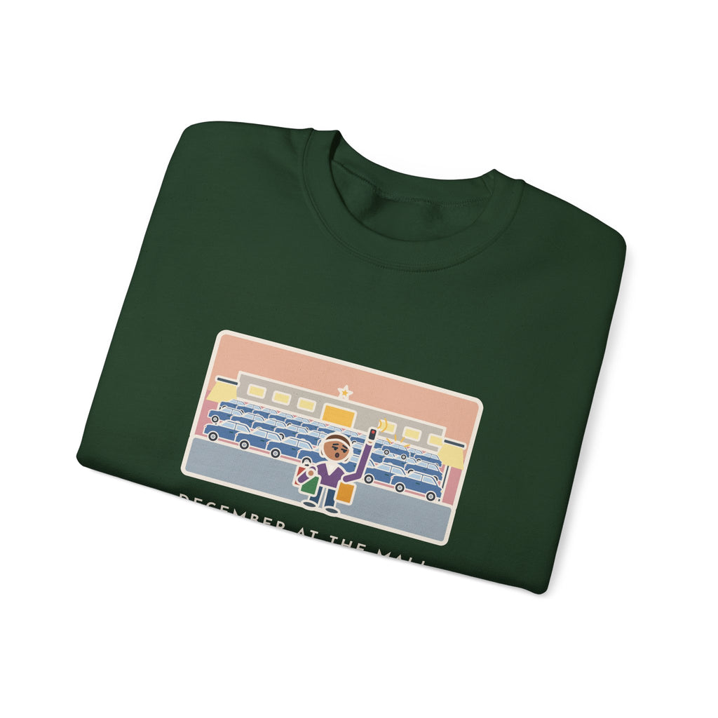 December Shopping Sweatshirt, Found a Parking Spot in Twenty Minutes, Found the Car Again in Forty, Funny Mall at Dusk Crewneck