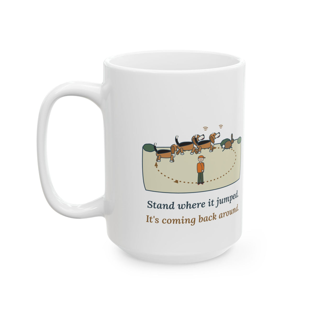 Large 15oz Beagle Mug - Stand Where It Jumped. It's Coming Back Around. Hound Lover Mug