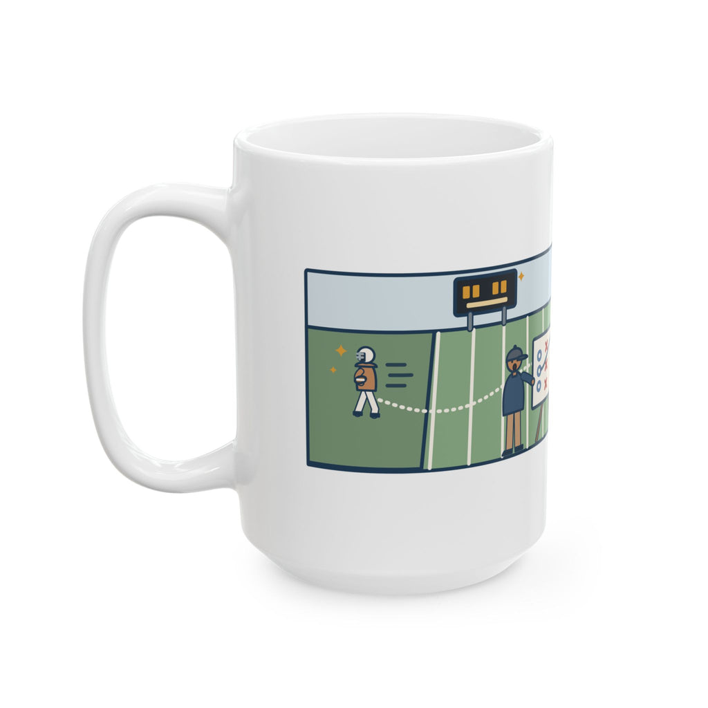 Drew Up the Play, The Quarterback Ran It Backward and Scored 15oz Mug, Large Funny Football Coach Coffee Mug
