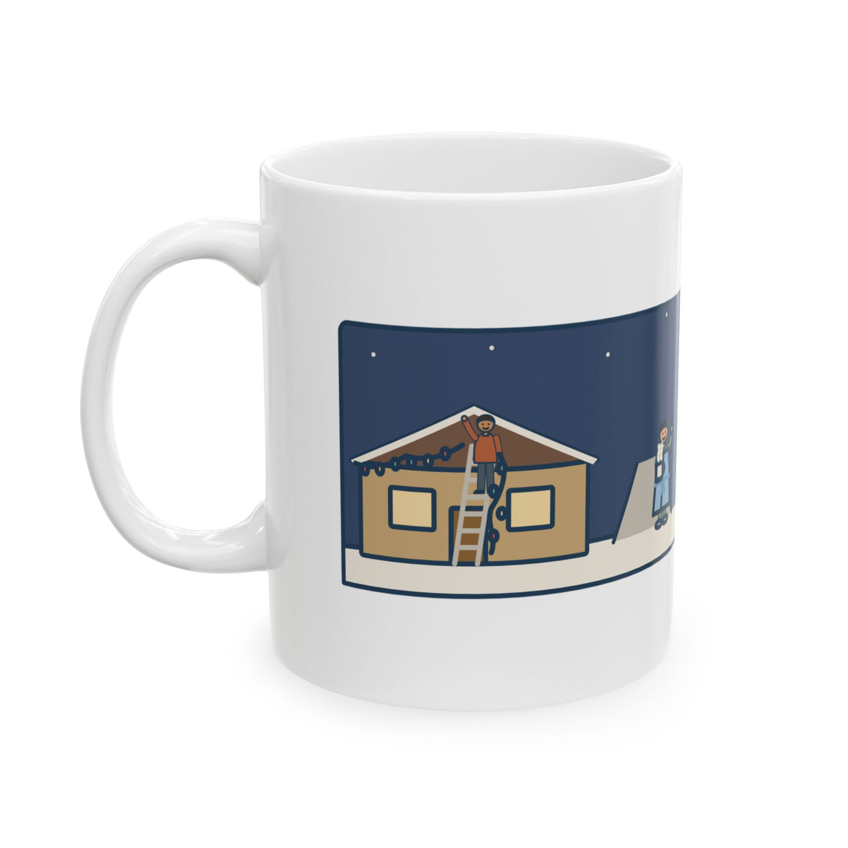 Christmas Lights Mug, Hung Them on the House, The Neighbor Supervised from His Driveway with Coffee, Funny Coffee Mug 11oz