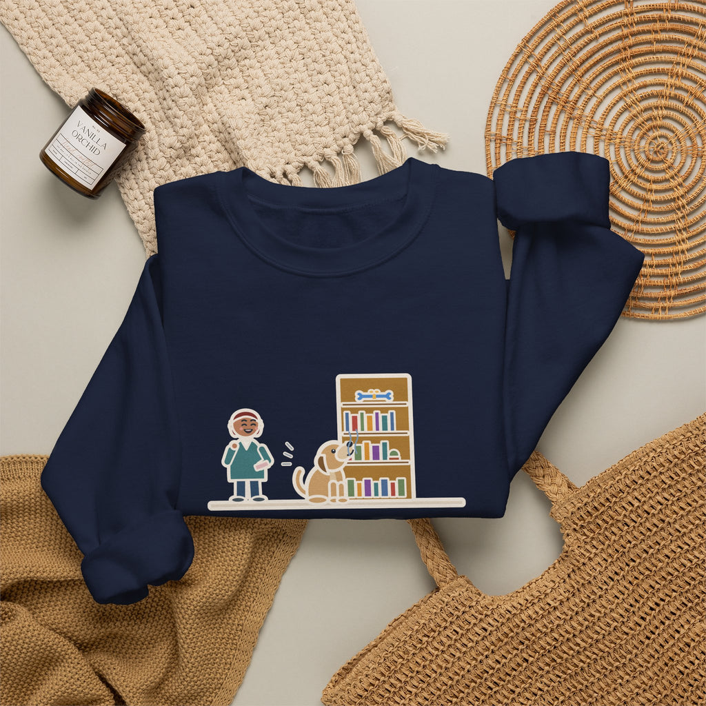 Dog's Present Sweatshirt, Hid It High on a Shelf, He Sniffed It Out in Four Seconds, Funny Bookshelf Crewneck