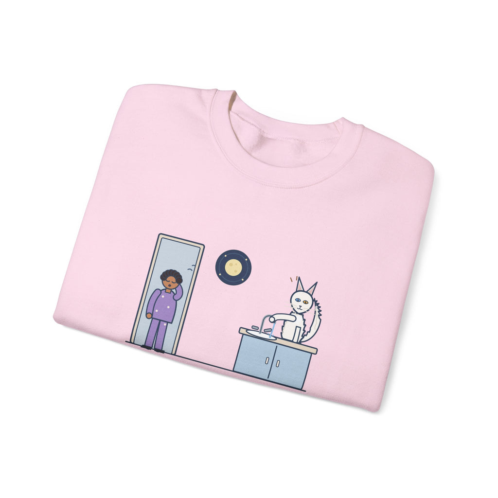 Turkish Angora Crewneck Sweatshirt - Bathroom Faucet at Two A.M. White Cat Owner Gift