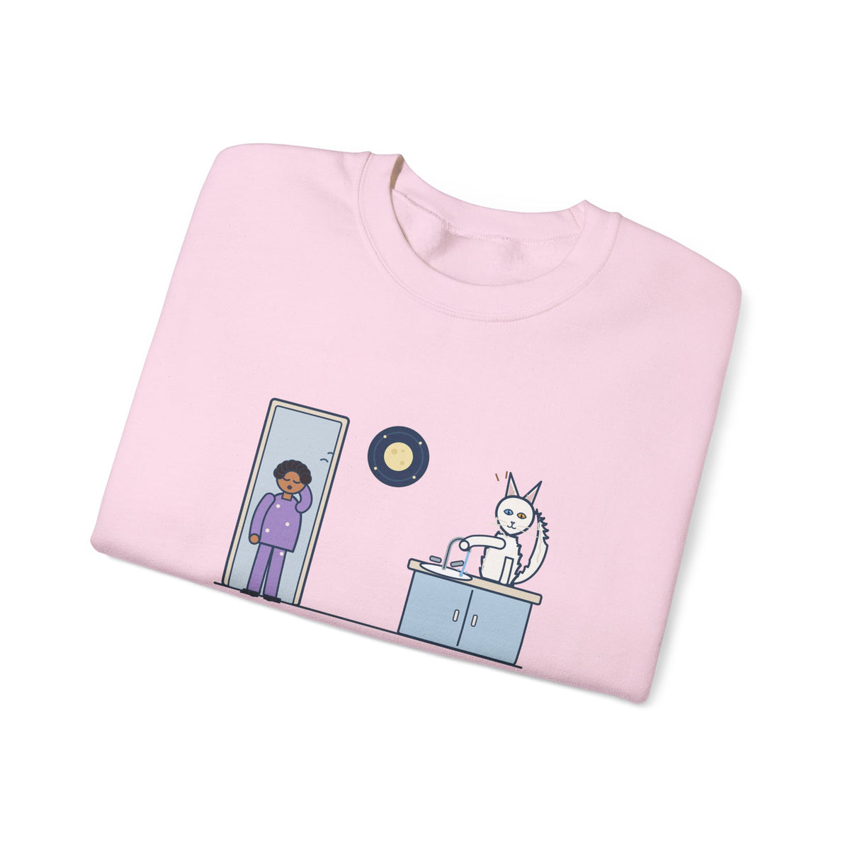 Turkish Angora Crewneck Sweatshirt - Bathroom Faucet at Two A.M. White Cat Owner Gift