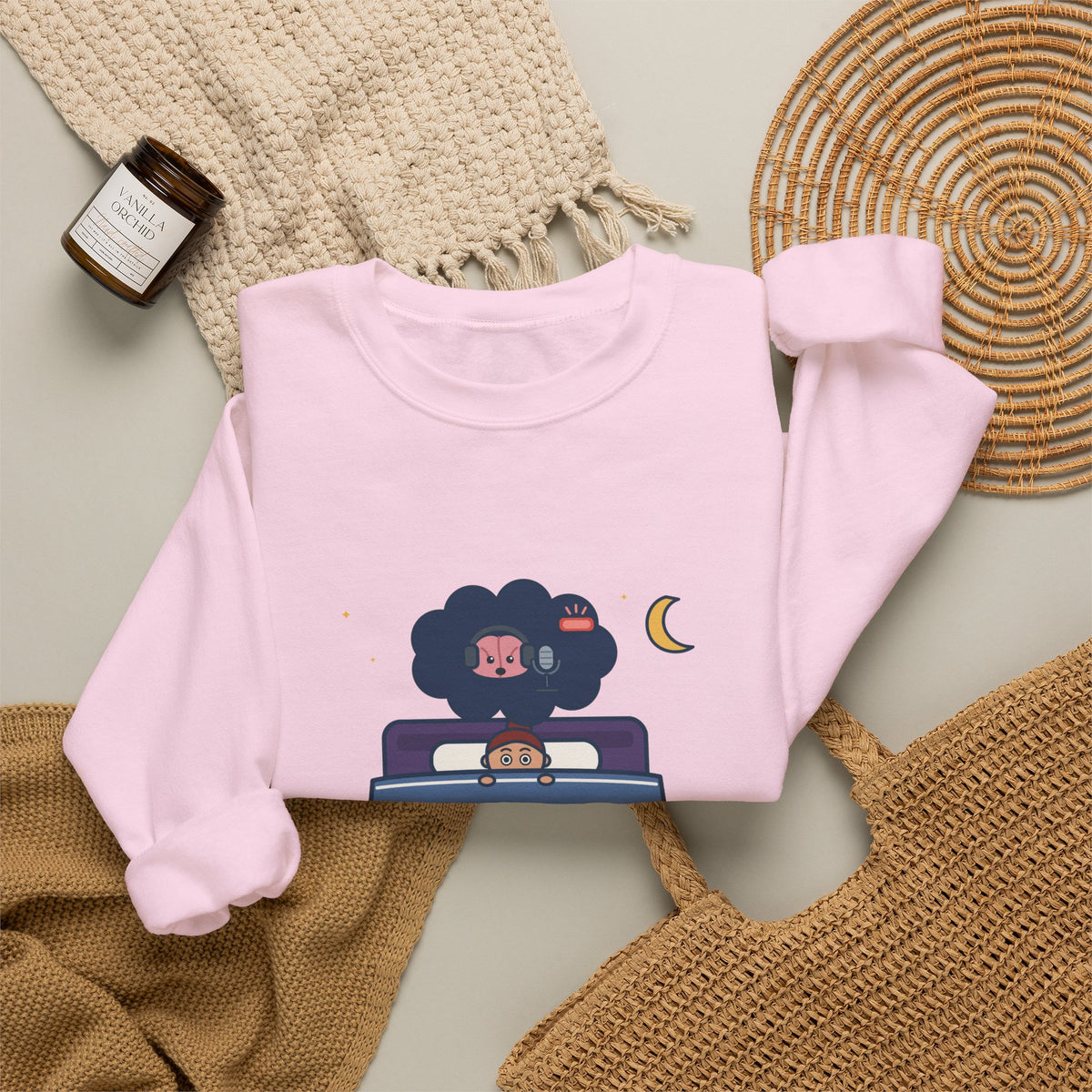 Funny Night Owl Crewneck Sweatshirt - My Brain Starts a Podcast at Bedtime