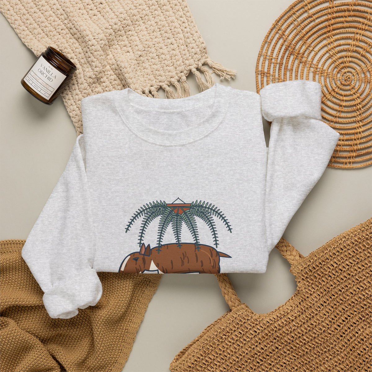 Bull Terrier Crewneck Sweatshirt - Trancing Under the Ferns Slow Motion Dog Lover Gift