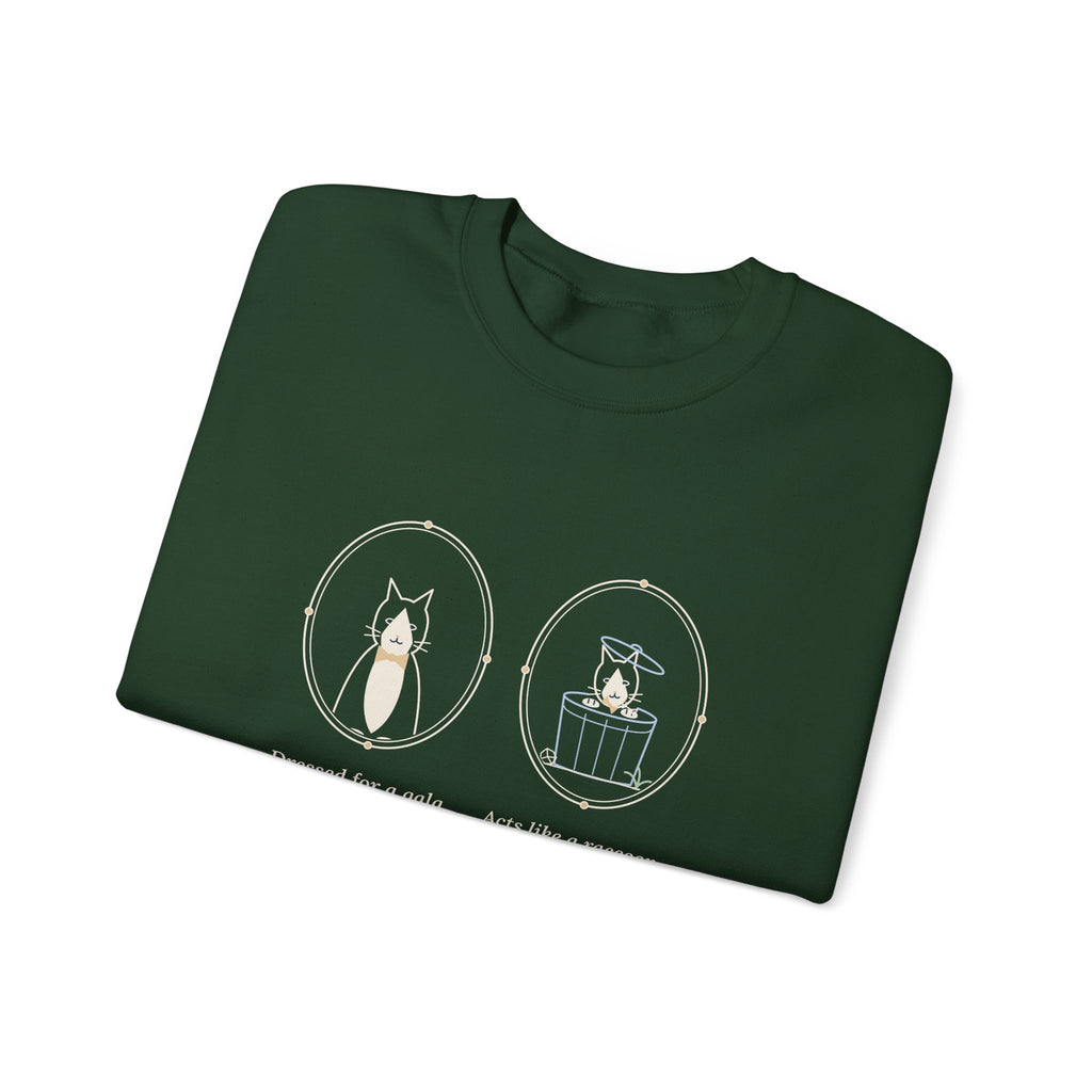 Tuxedo Cat Crewneck Sweatshirt - Dressed for a Gala. Acts Like a Raccoon.