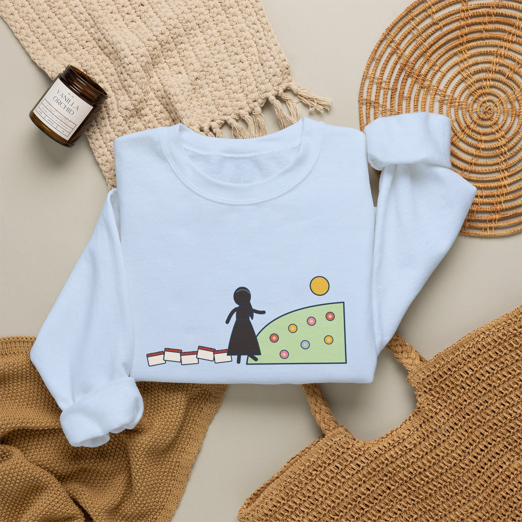 It's No Use Going Back to Yesterday Sweatshirt, Growth Lewis Carroll Quote Crewneck with Calendar Path
