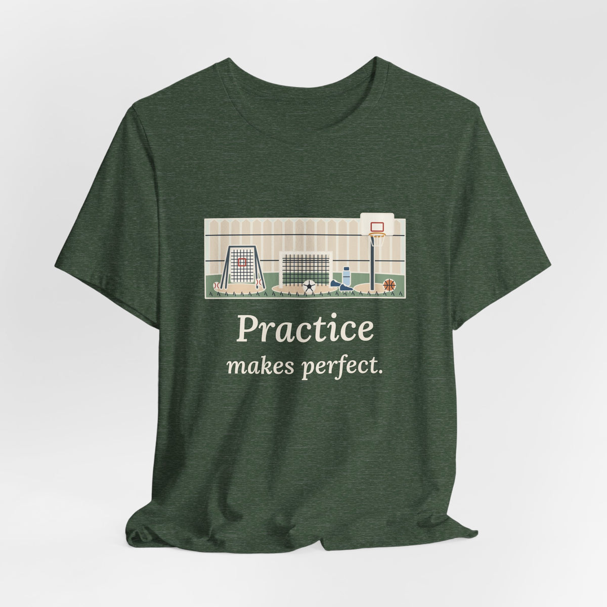 Practice Makes Perfect T-Shirt, Youth Sports Proverb Tee with Backyard Practice