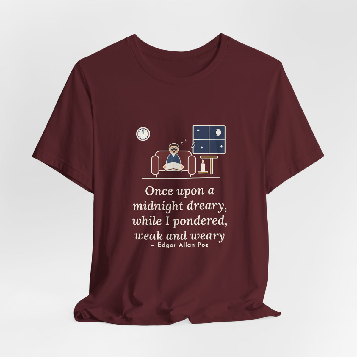 Poe Quote T-Shirt, Once Upon a Midnight Dreary, Gothic Midnight Study Tee