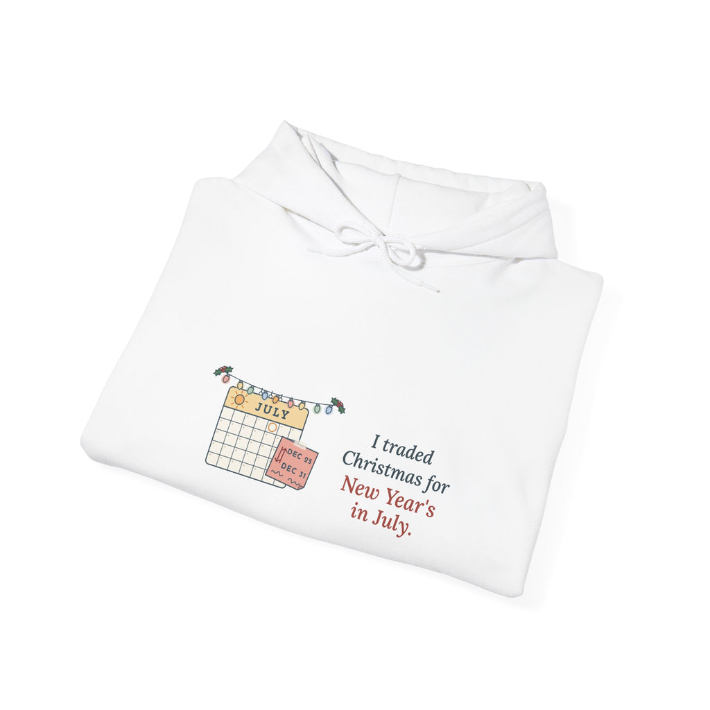Holiday Nurse Hoodie - I Traded Christmas for New Year's in July Holiday Shift Hooded Sweatshirt