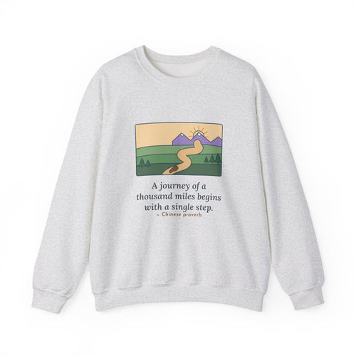 A Journey of a Thousand Miles Begins With a Single Step Sweatshirt, Wisdom Proverb Crewneck, Winding Road