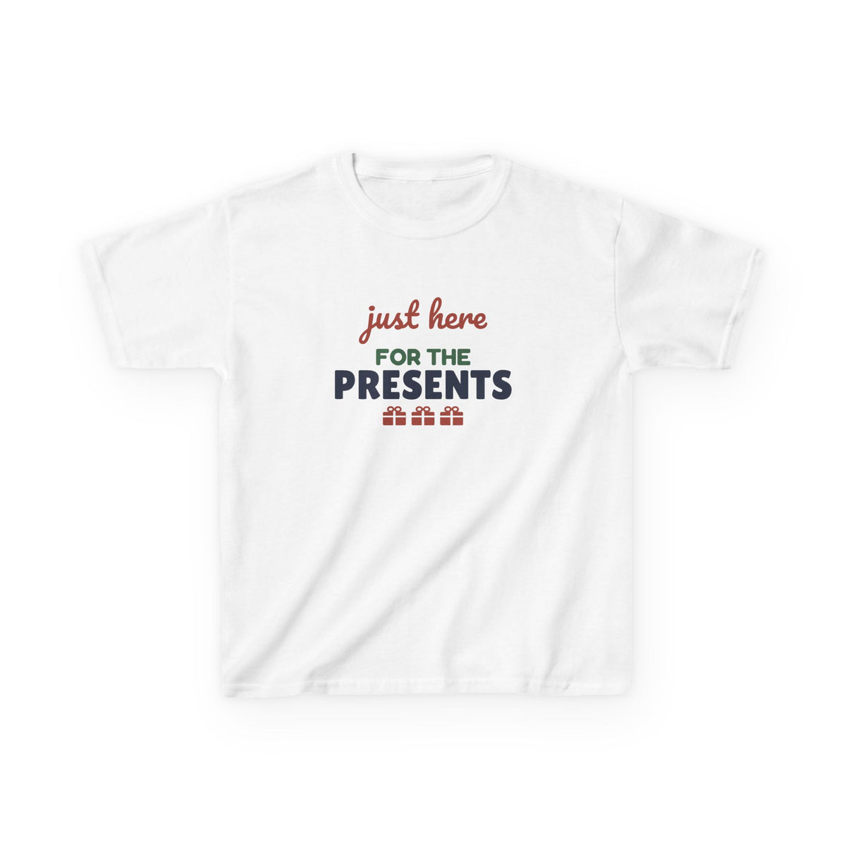 Just Here for the Presents Youth T-Shirt, Funny Christmas Kids Tee