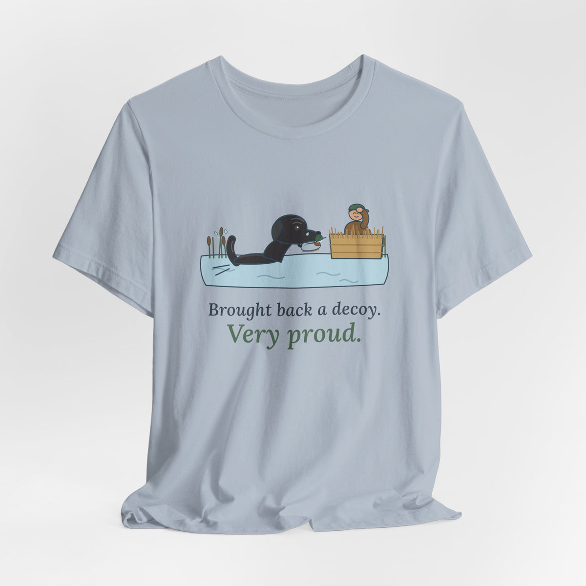 Labrador Duck Dog T-Shirt - Brought Back a Decoy. Very Proud. Funny Lab Tee