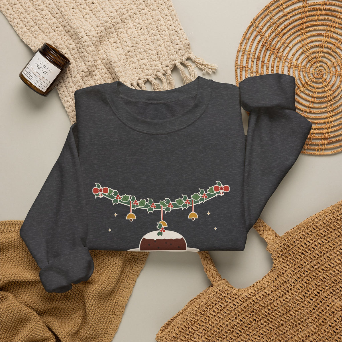 Tis the Season to Be Jolly Sweatshirt, Christmas Oliphant Quote Crewneck with Holly Swag