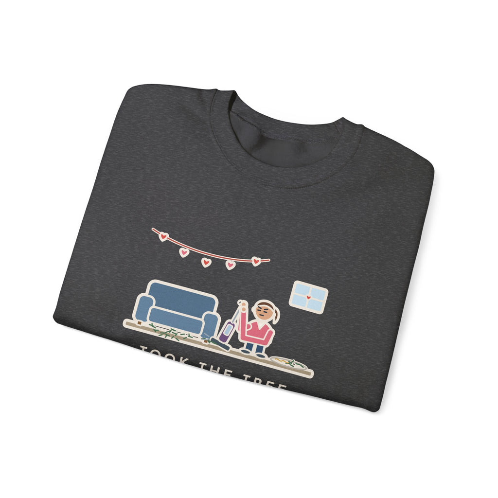 Christmas Tree Sweatshirt, Took It Down January 2, Still Vacuuming Needles on Valentine's Day, Funny February Cleanup Crewneck