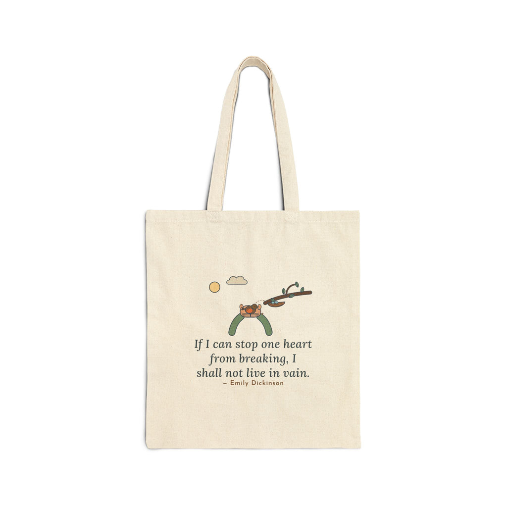 If I Can Stop One Heart From Breaking Tote Bag, Kindness Dickinson Quote Tote with Robin and Nest