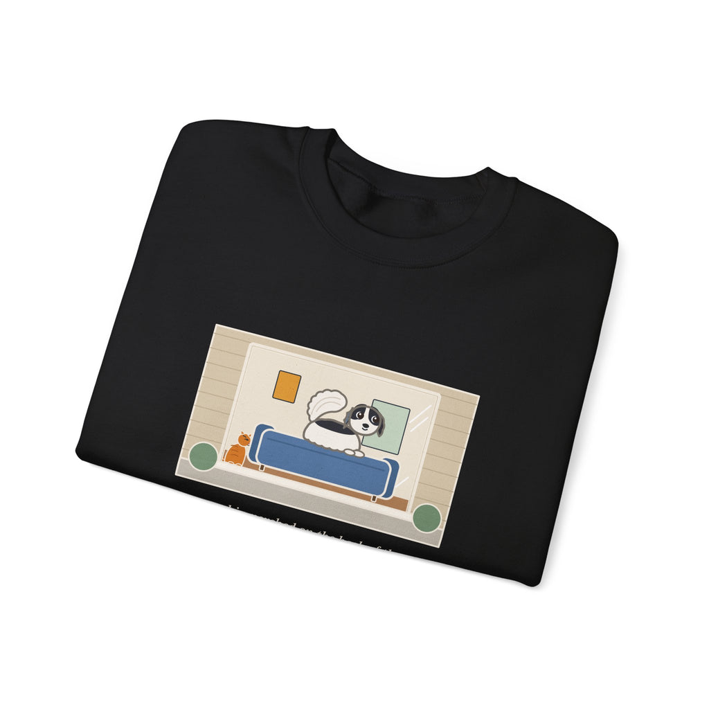 Japanese Chin Sweatshirt, Perched on the Back of the Couch Like a Cat, Watching the Street, Funny Window Lookout Crewneck