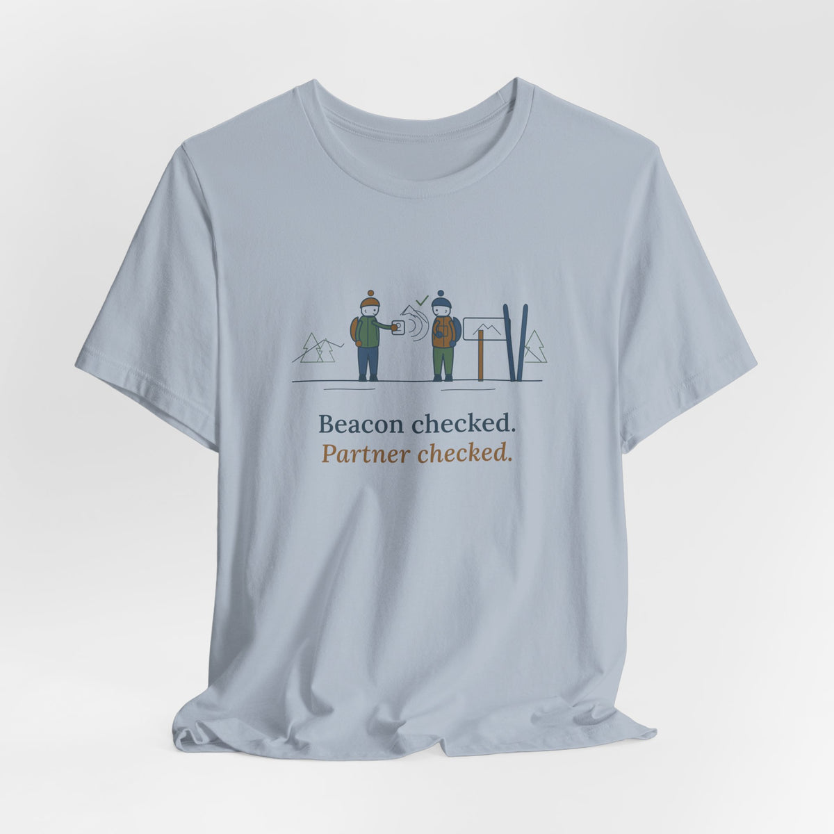 Backcountry Ski T-Shirt - Beacon Checked. Partner Checked. Ski Touring Tee
