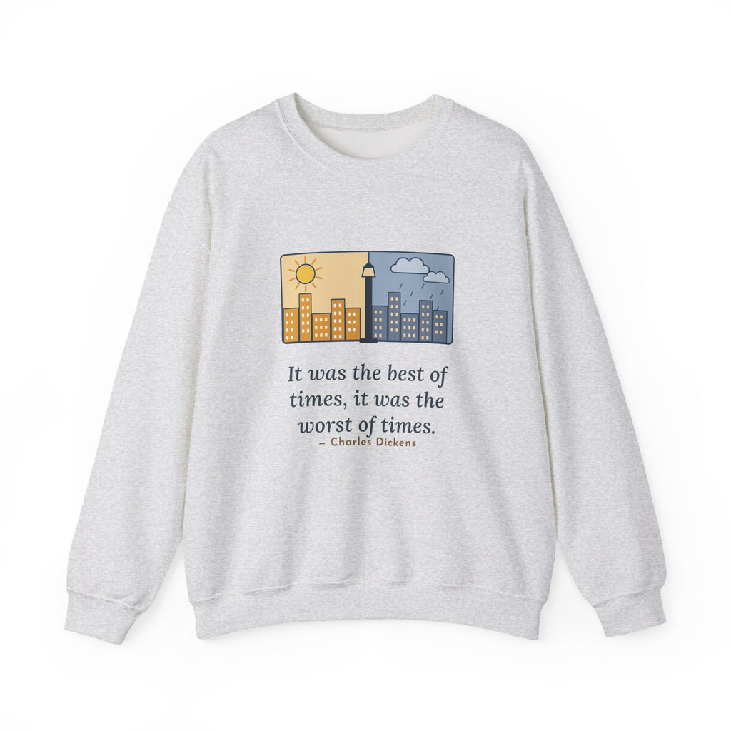 It Was the Best of Times, It Was the Worst of Times Sweatshirt, Literary Dickens Quote Crewneck with Split Skyline