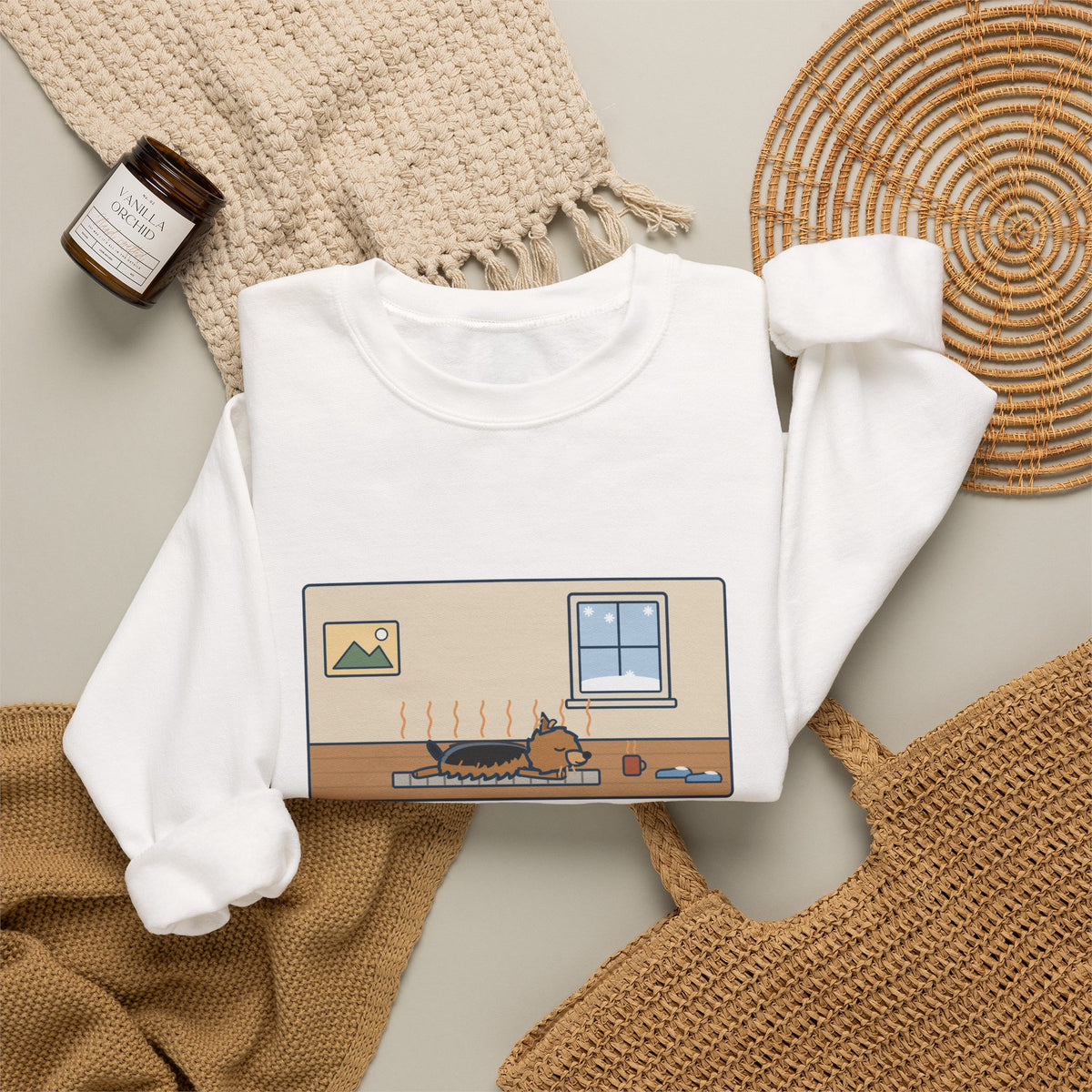 Morkie Sweatshirt, Every Winter Morning Stretched Across the Heating Vent, Funny Warm Spot Crewneck