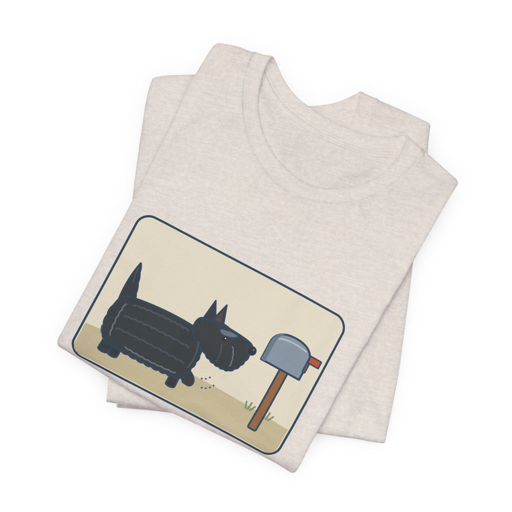 Scottish Terrier T-Shirt - Tail Straight Up Like a Carrot, Marching to the Mailbox Scottie Tee