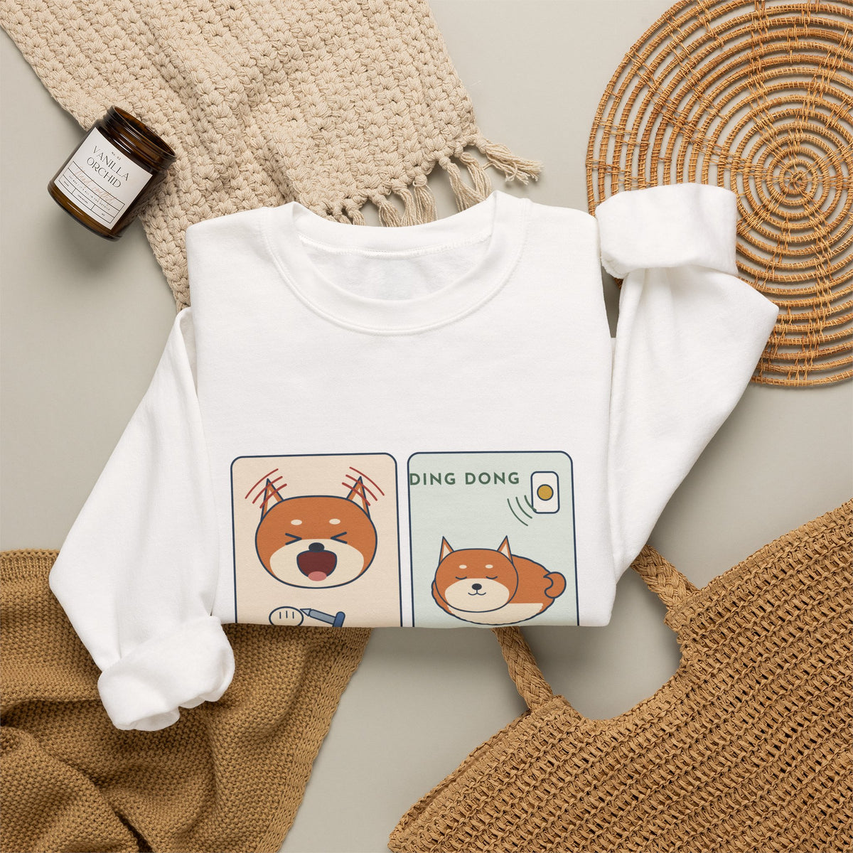 Shiba Inu Crewneck Sweatshirt - Screams at Nail Trims. Ignores the Doorbell.