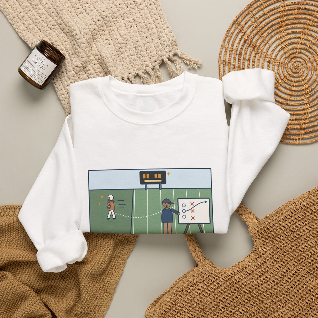 Football Coach Sweatshirt, Drew Up the Play, The Quarterback Ran It Backward and Scored, Funny Sideline Board Crewneck