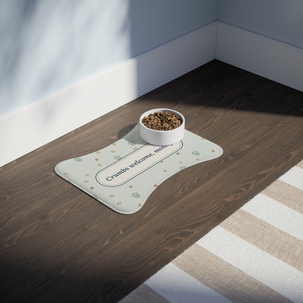 Pet Feeding Mat - Crumbs Welcome, Mostly Funny Dog and Cat Food Mat