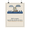 Shakespeare Quote Poster, Hell Is Empty and All the Devils Are Here, Dark Humor Stormy Ship Wall Art