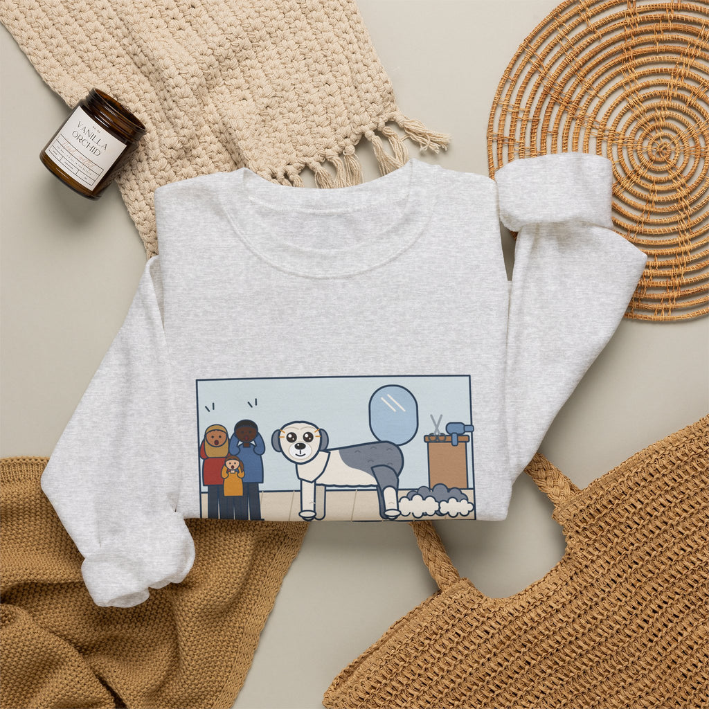 Old English Sheepdog Sweatshirt, Got a Haircut, We Met His Eyes for the First Time, Funny Grooming Day Crewneck