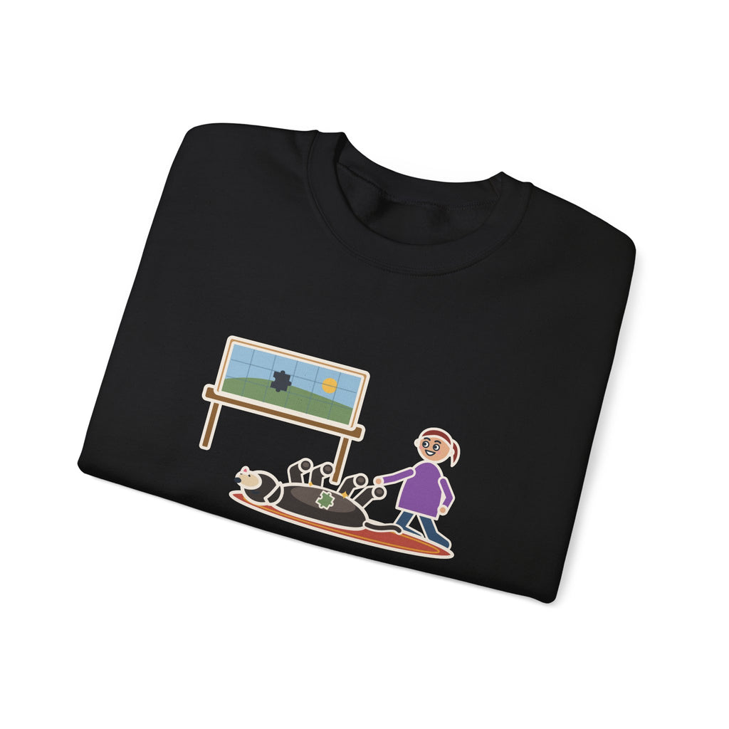 Thousand-Piece Puzzle, Found the Last Piece Under the Dog Sweatshirt, Funny Jigsaw Puzzle Crewneck with Belly-Up Dog