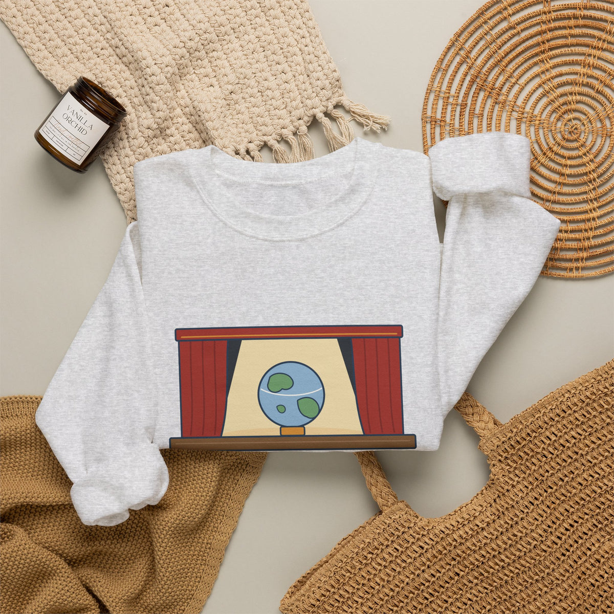 All the World's a Stage Sweatshirt, Theatre Shakespeare Quote Crewneck with Globe on Stage