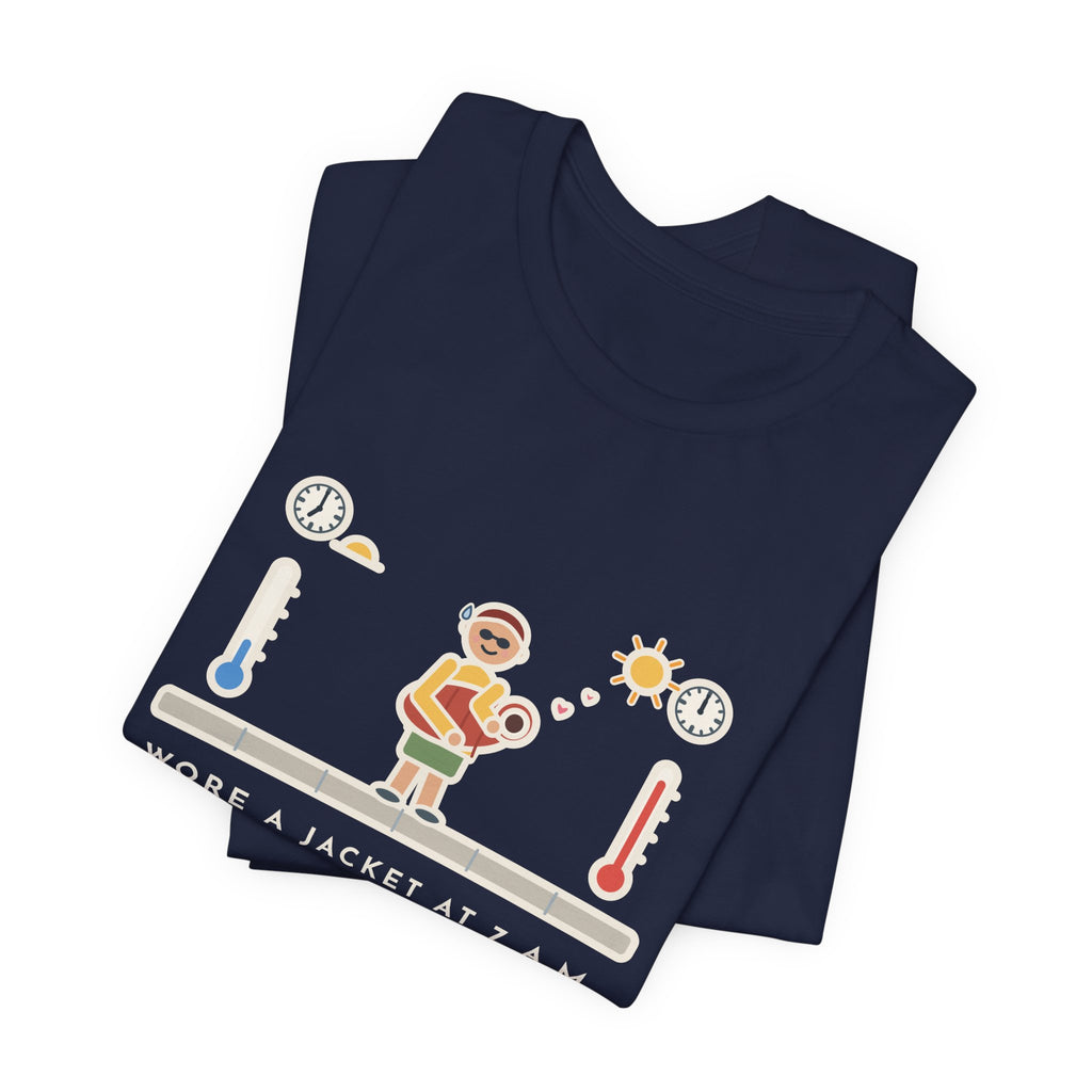 Funny Desert Weather T-Shirt, Wore a Jacket at 7 a.m., Carried It Around Like a Baby by Noon, Sidewalk Swing Tee