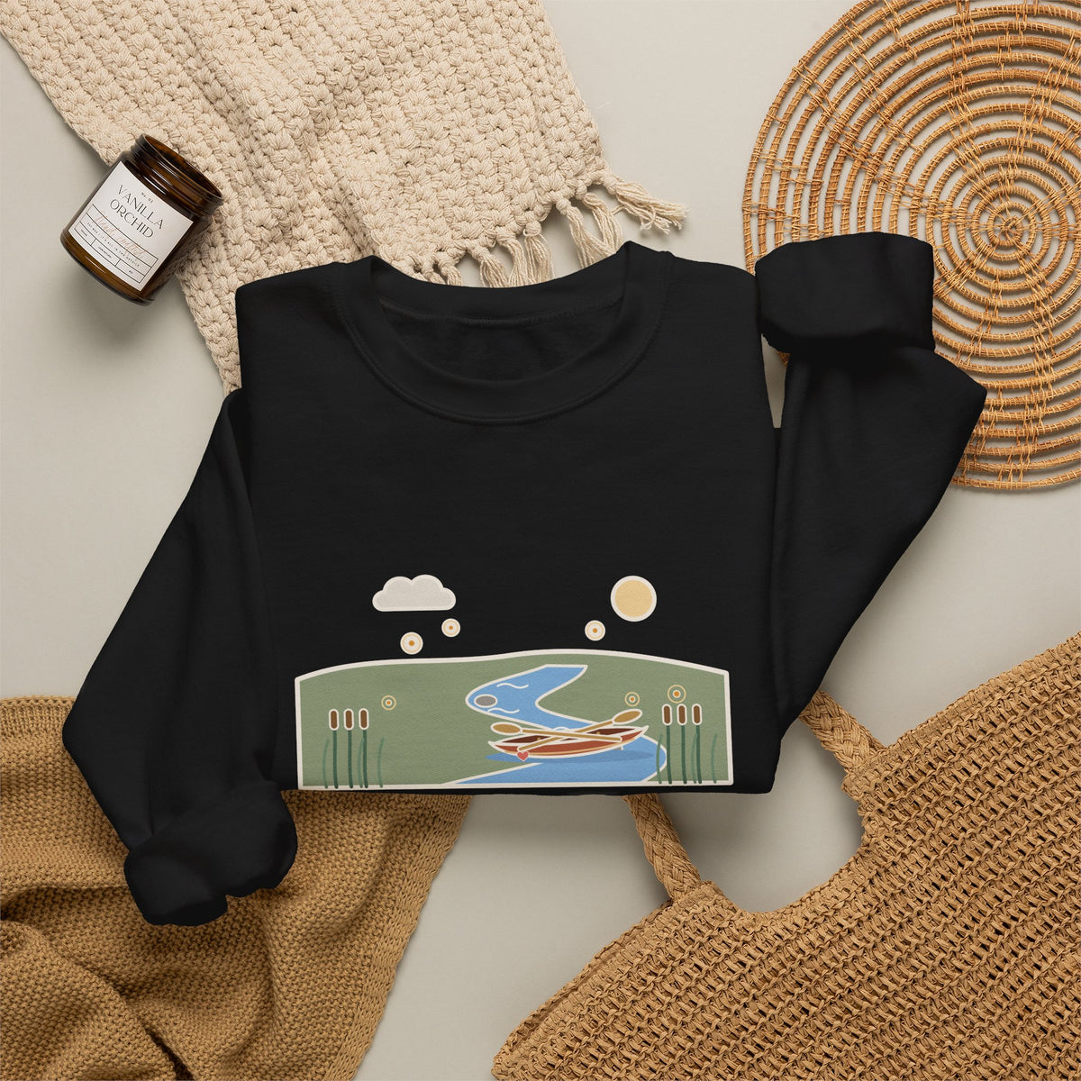 The Course of True Love Never Did Run Smooth Sweatshirt, Love Shakespeare Quote Crewneck with Canoe on the River Bend