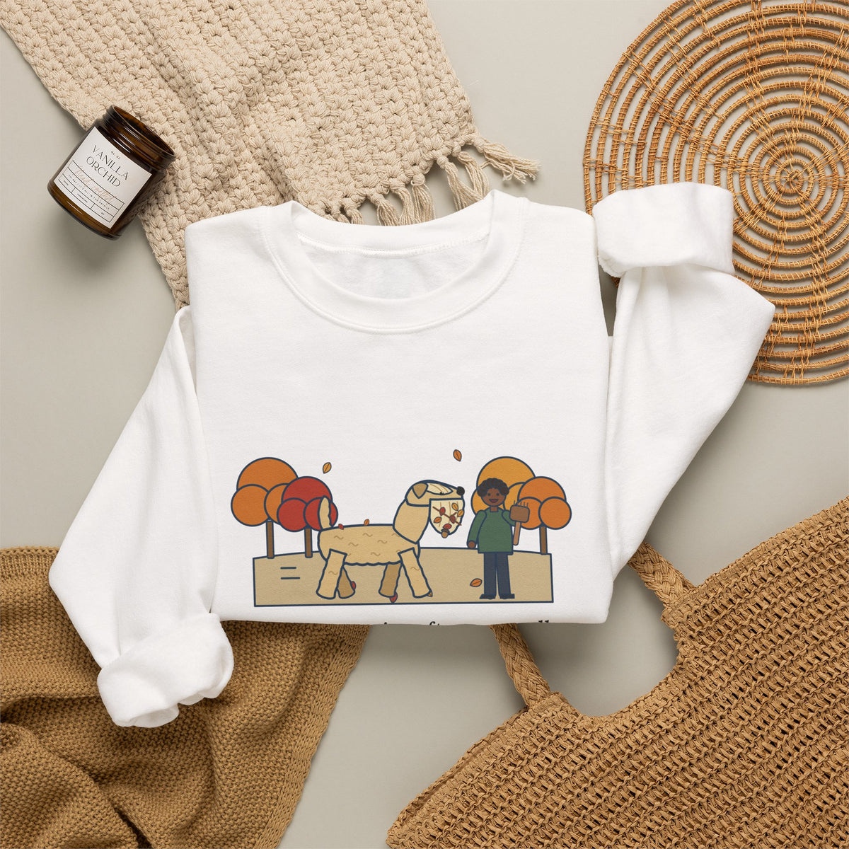 Wheaten Terrier Sweatshirt, Half the Park's Leaves in His Beard, Funny Autumn Walk Crewneck