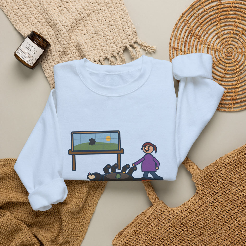Thousand-Piece Puzzle, Found the Last Piece Under the Dog Sweatshirt, Funny Jigsaw Puzzle Crewneck with Belly-Up Dog