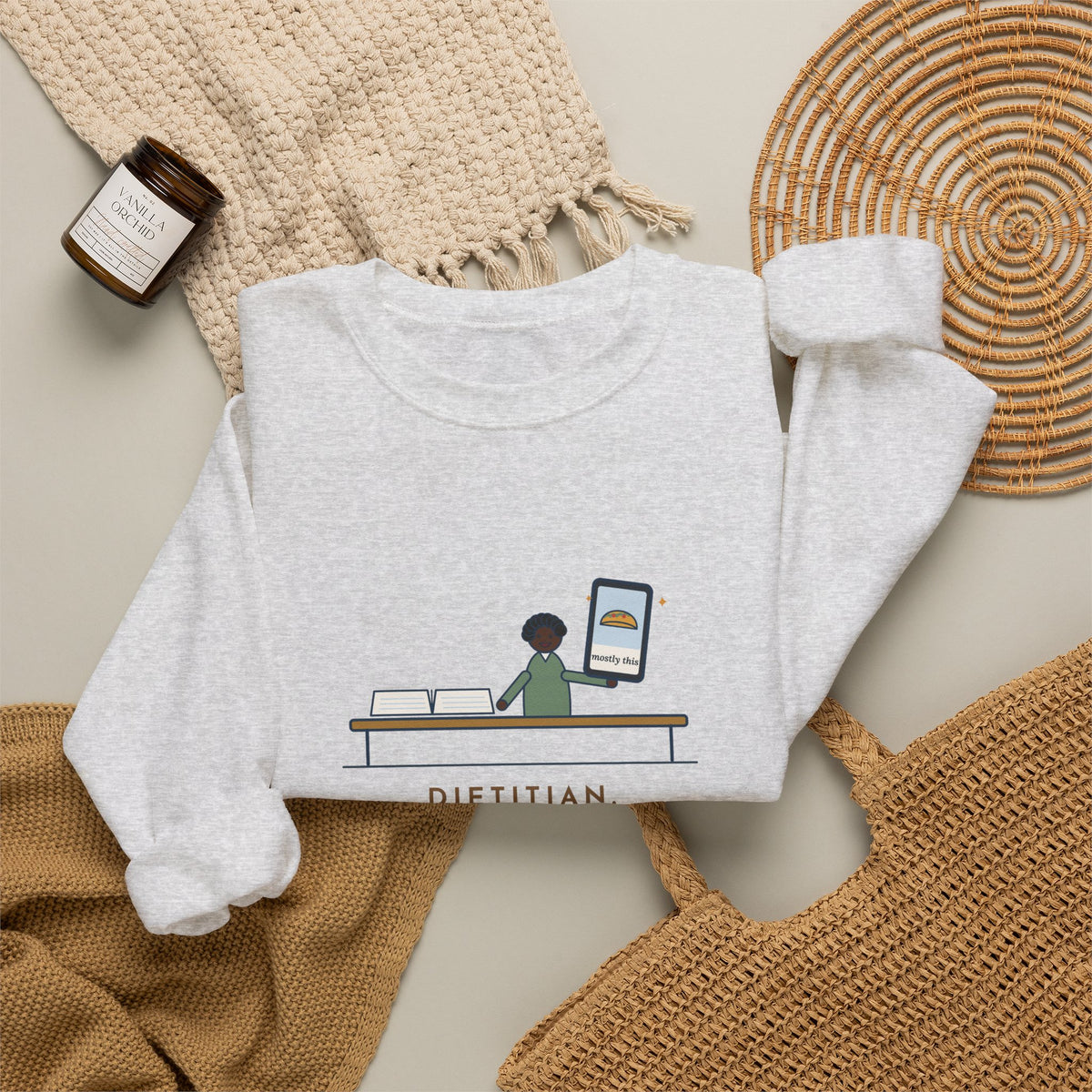Dietitian Sweatshirt, Asked for a Food Diary, Got a Photo of One Taco and the Words Mostly This, Funny Food Diary Crewneck
